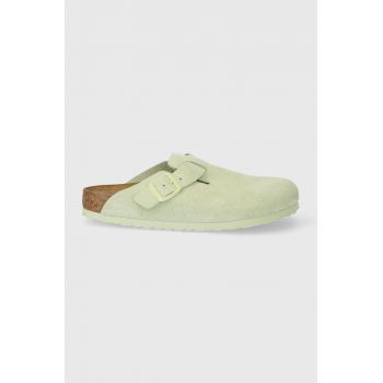 Birkenstock papuci din piele Boston femei, culoarea verde, 1026810