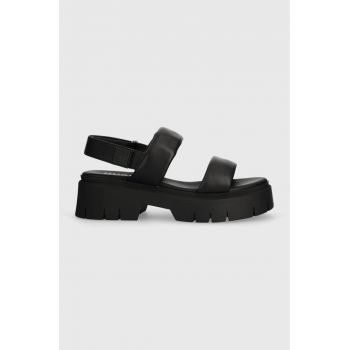 HUGO sandale de piele Kris femei, culoarea negru, cu platforma, 50517374