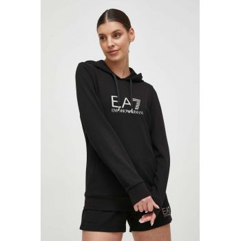 EA7 Emporio Armani bluza femei, culoarea negru, cu glugă, cu imprimeu