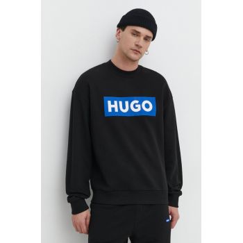 HUGO Blue hanorac de bumbac bărbați, culoarea negru, cu imprimeu 50522375