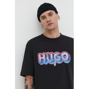 HUGO Blue tricou din bumbac bărbați, culoarea negru, cu imprimeu 50515278