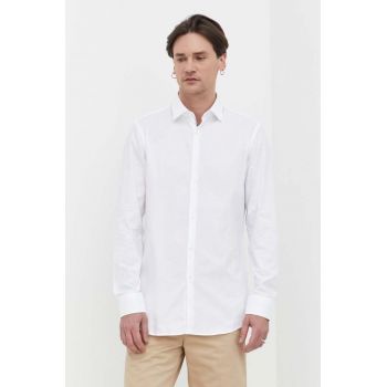 HUGO cămașă din bumbac bărbați, culoarea alb, cu guler clasic, slim 50513916