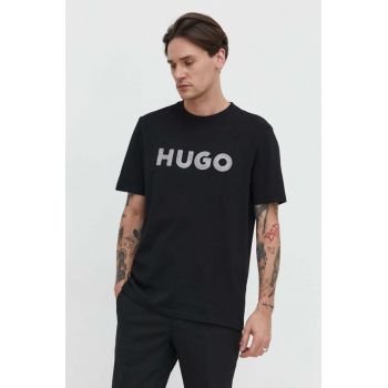 HUGO tricou din bumbac bărbați, culoarea negru, cu imprimeu 50509958