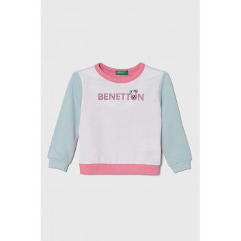 United Colors of Benetton hanorac de bumbac pentru copii culoarea roz, cu imprimeu