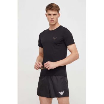Emporio Armani Underwear tricou de plajă din bumbac culoarea negru, cu imprimeu