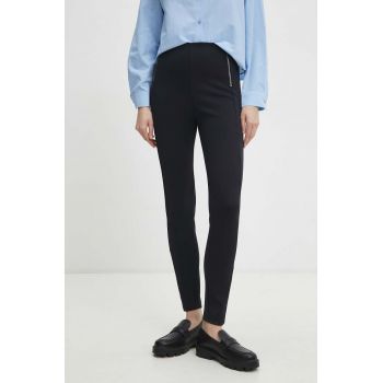 Answear Lab pantaloni femei, culoarea albastru marin, mulata, high waist