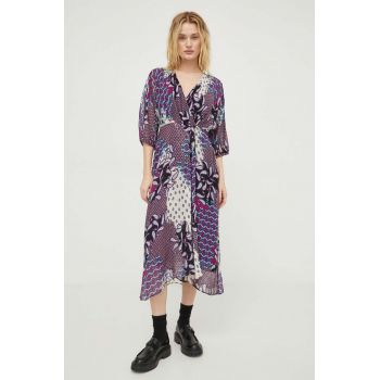 BA&SH rochie din amestec de matase culoarea violet, mini, evazati