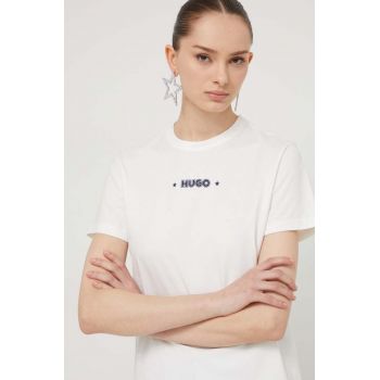 HUGO tricou din bumbac femei, culoarea alb 50518339
