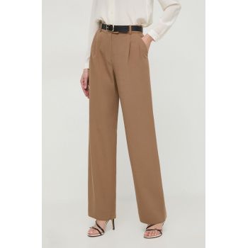 Luisa Spagnoli pantaloni femei, culoarea maro, drept, high waist