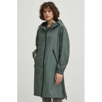 Medicine palton de ploaie femei, culoarea verde, de tranzitie, oversize