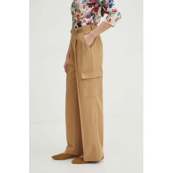 Medicine pantaloni femei, culoarea bej, lat, high waist