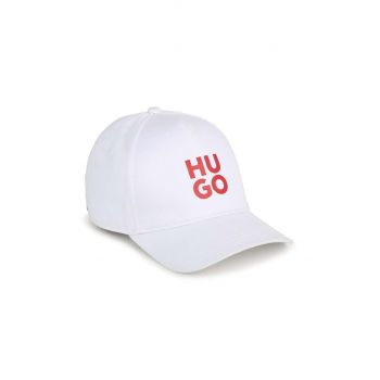 HUGO șapcă din bumbac pentru copii culoarea alb, cu imprimeu