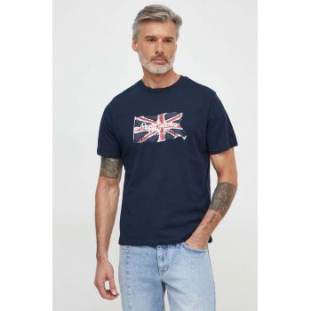 Pepe Jeans tricou din bumbac Clag barbati, culoarea albastru marin, cu imprimeu