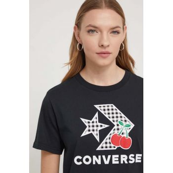 Converse tricou din bumbac femei, culoarea negru