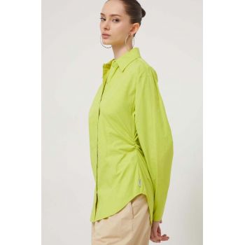 HUGO cămașă din bumbac femei, culoarea verde, cu guler clasic, slim 50506844