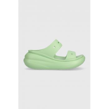 Crocs papuci Classic Crush Sandal femei, culoarea verde, cu platformă 207521