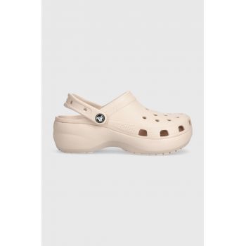 Crocs papuci Classic Platform Clog femei, culoarea roz, cu platformă 206750
