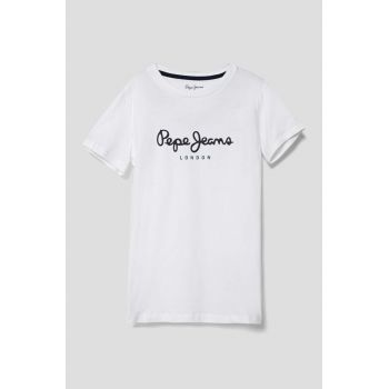 Pepe Jeans tricou de bumbac pentru copii culoarea alb, cu imprimeu