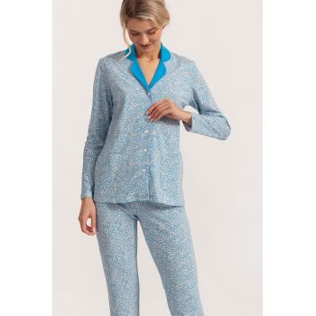 Pijama de bumbac cu pantaloni lungi si model floral Liza