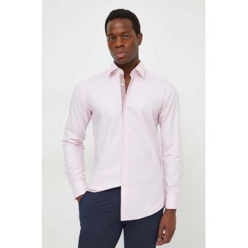 BOSS cămașă bărbați, culoarea roz, cu guler clasic, slim 50512824