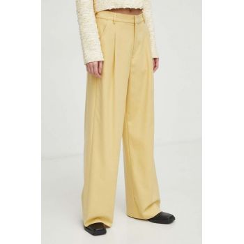 Gestuz pantaloni PaulaGZ femei, culoarea galben, lat, high waist