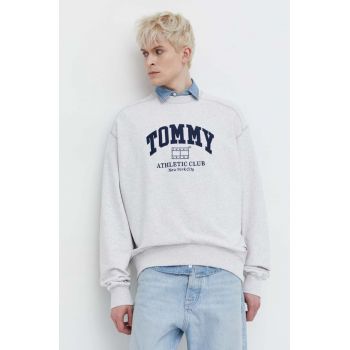 Tommy Jeans hanorac de bumbac bărbați, culoarea gri, melanj DM0DM18635