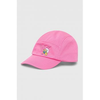 Emporio Armani șapcă din bumbac pentru copii culoarea roz, cu imprimeu