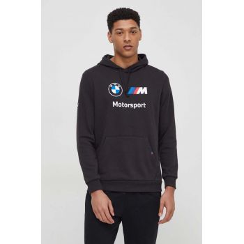 Puma bluză BMW bărbați, culoarea negru, cu glugă, imprimeu 624162