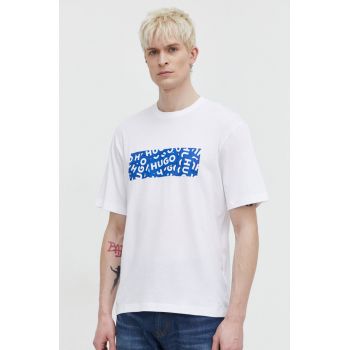 HUGO Blue tricou din bumbac bărbați, culoarea alb, cu imprimeu 50515203