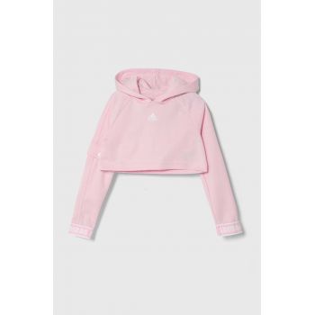 adidas bluza copii culoarea roz, cu glugă, neted