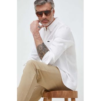 Lacoste camasa de in culoarea alb, cu guler button-down, regular de firma originala