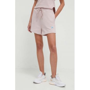 adidas by Stella McCartney pantaloni scurți femei, culoarea roz, cu imprimeu, high waist IS1217 la reducere