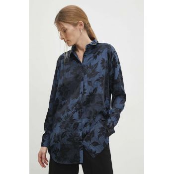Answear Lab camasa femei, culoarea albastru marin, cu guler clasic, regular