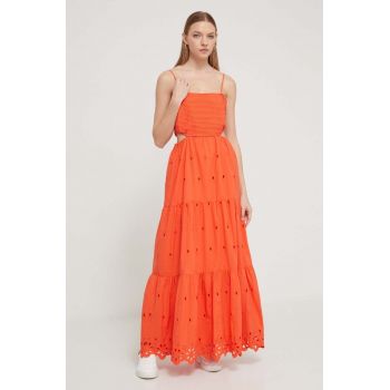 Desigual rochie din bumbac culoarea portocaliu, maxi, evazati