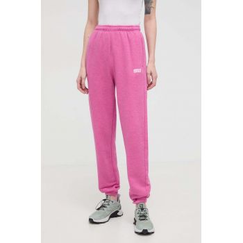 American Vintage pantaloni de trening culoarea roz, melanj