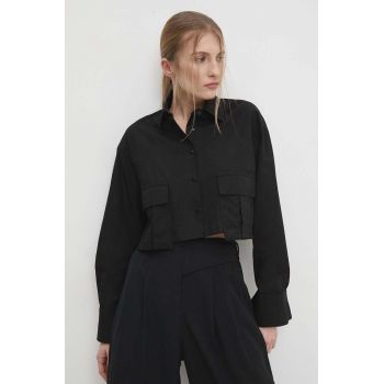 Answear Lab camasa din bumbac femei, culoarea negru, cu guler clasic, relaxed
