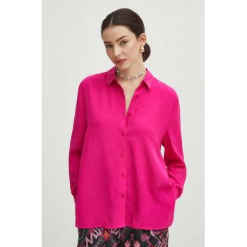 Medicine camasa femei, culoarea roz, cu guler clasic, regular
