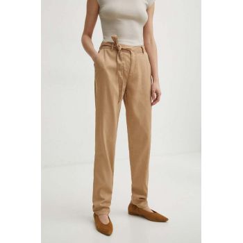 Medicine pantaloni femei, culoarea bej, fason chinos, high waist