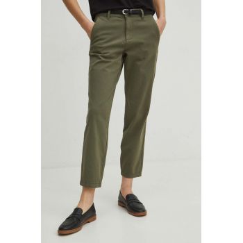 Medicine pantaloni femei, culoarea verde, fason chinos, medium waist