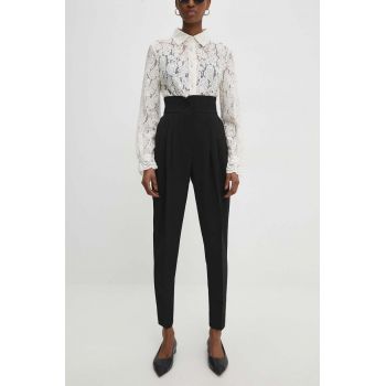 Answear Lab pantaloni femei, culoarea negru, fason chinos, high waist