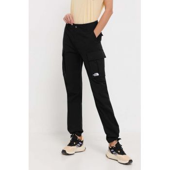 The North Face pantaloni femei, culoarea negru, fason cargo, medium waist