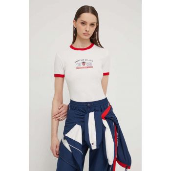 Tommy Jeans tricou Archive Games femei, culoarea bej DW0DW18836