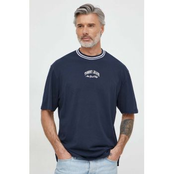 Tommy Jeans tricou din bumbac bărbați, culoarea bleumarin, cu imprimeu DM0DM18656