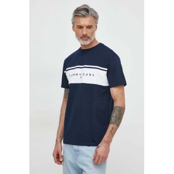 Tommy Jeans tricou din bumbac bărbați, culoarea bleumarin, cu imprimeu DM0DM18658