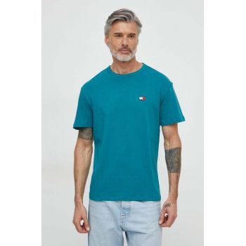 Tommy Jeans tricou din bumbac bărbați, culoarea verde, cu imprimeu DM0DM17995