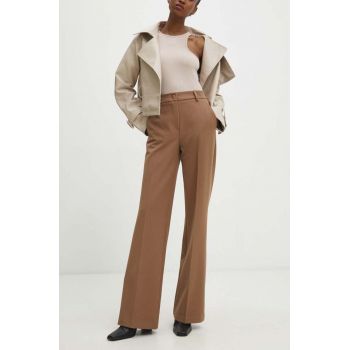 Answear Lab pantaloni femei, culoarea maro, drept, high waist