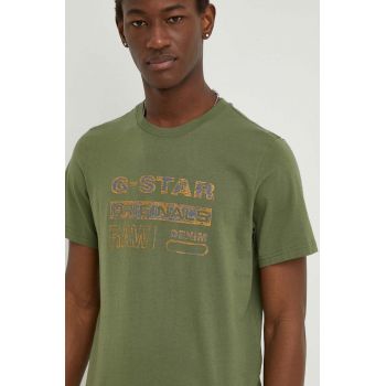 G-Star Raw tricou din bumbac barbati, culoarea verde, cu imprimeu