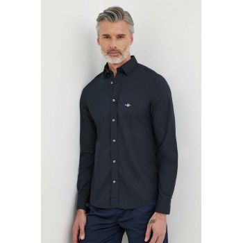 Gant camasa din bumbac barbati, culoarea negru, cu guler button-down, slim de firma originala