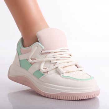 Sneakers dama Bej/Roz din Piele Ecologica Zelzin