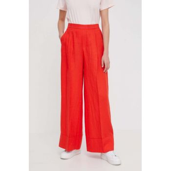 United Colors of Benetton pantaloni din in culoarea rosu, lat, high waist